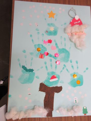 手形のクリスマスツリー パート 水島児童館